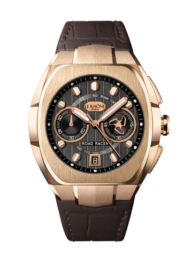 Road Racer 45mm Pink Gold Grey and Black Dial Brown Leather Strap