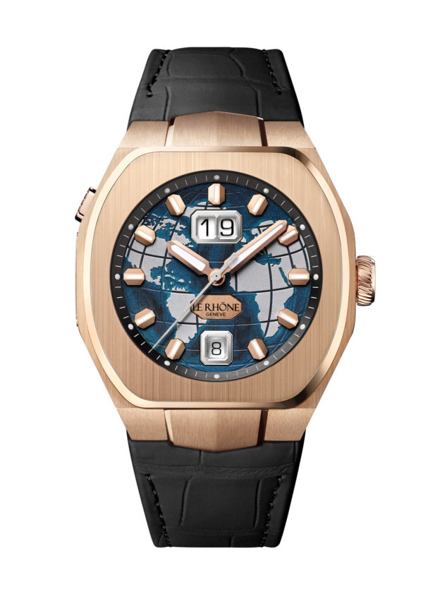 Voyage JMT module Pink Gold case turquoise atlas dial Black leather strap