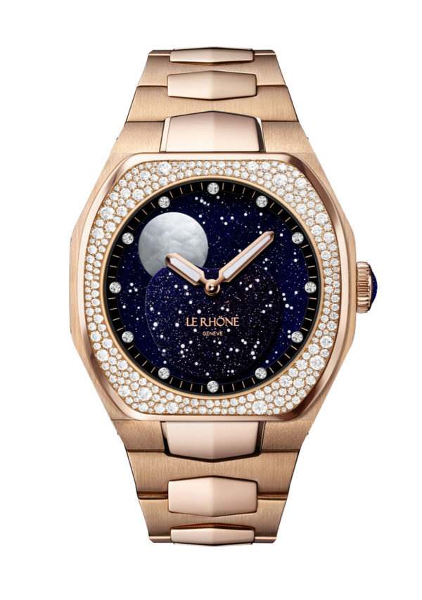 Moon Aventurine Full Pink Gold Snowflake Diamonds