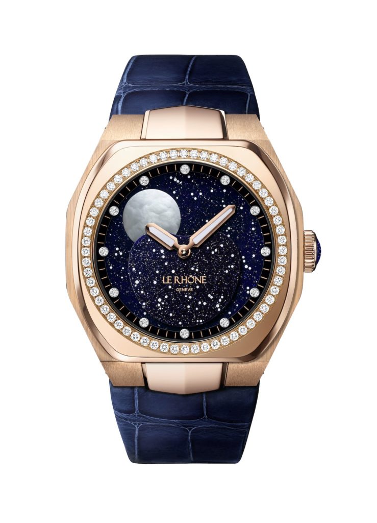 Moön Aventurine Pink Gold Diamonds Blue Leather
