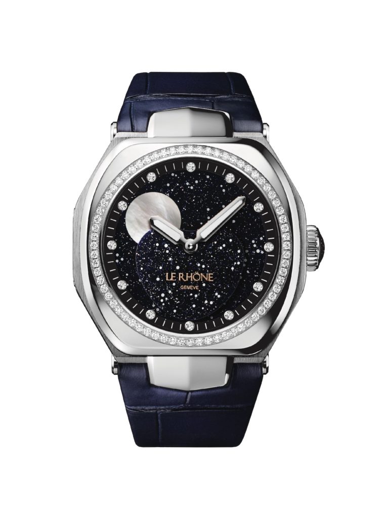 Moon Aventurine 37mm Titanium Diamonds Bezel Blue Leather Strap