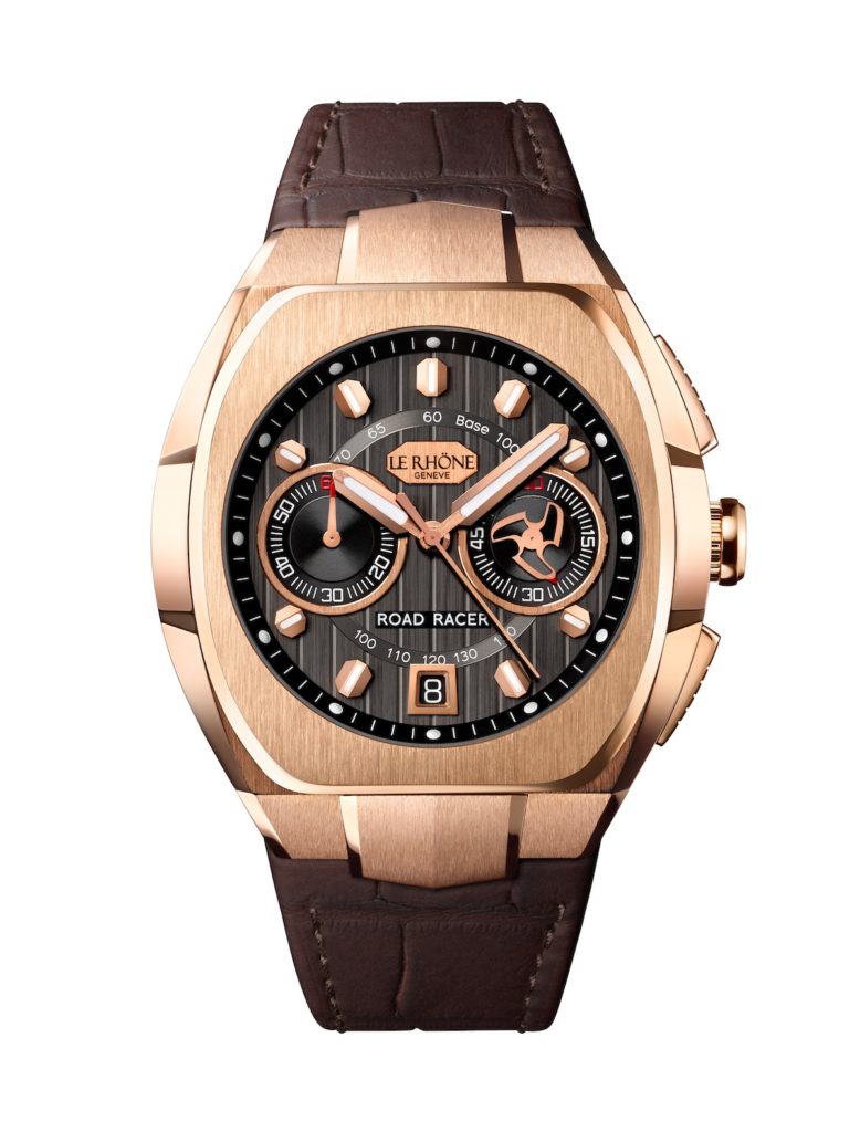 Road Racer 45mm Pink Gold Grey and Black Dial Brown Leather Strap