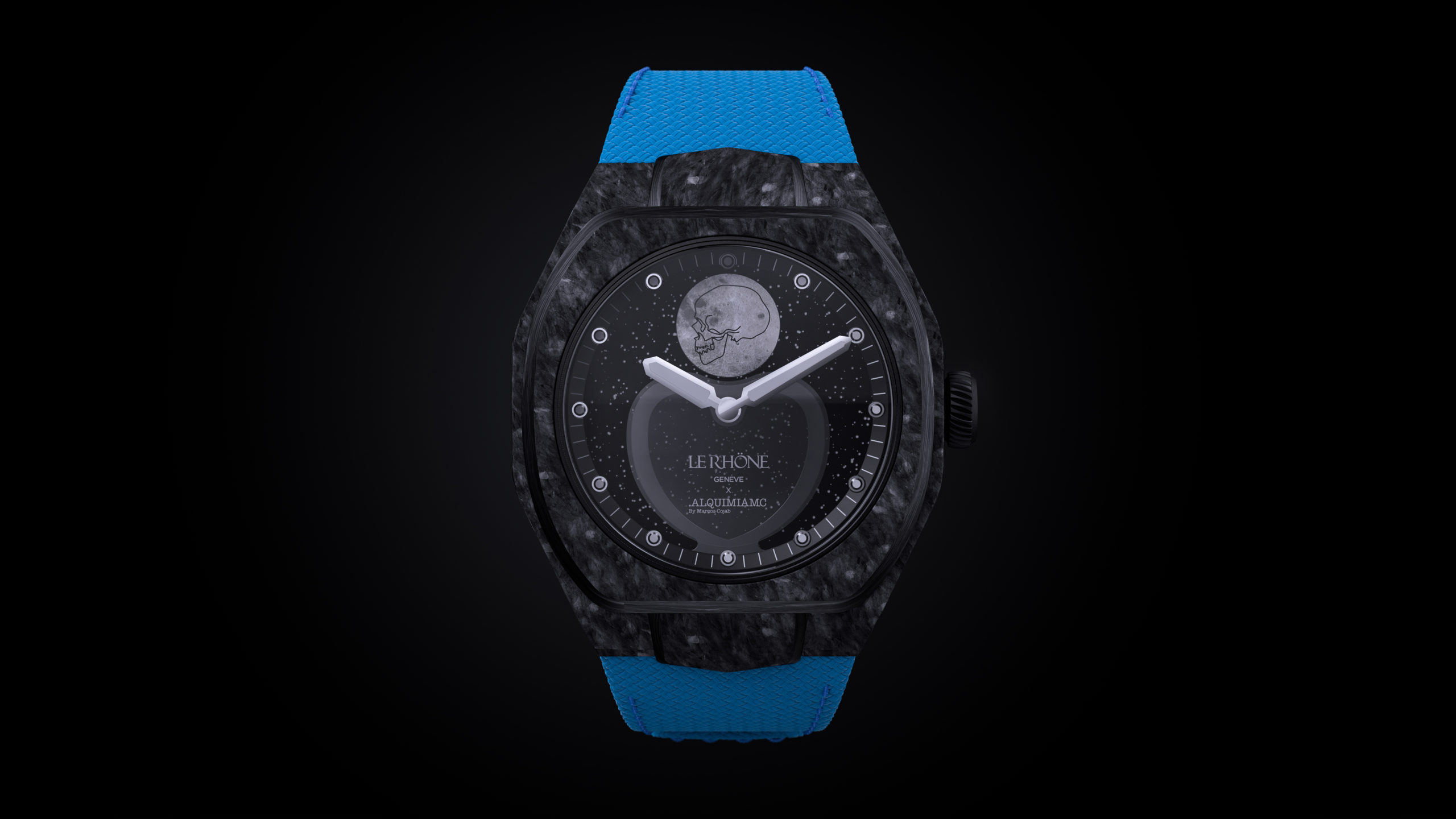 Moön Skull for Unicef in Carbon and blue rubber strap